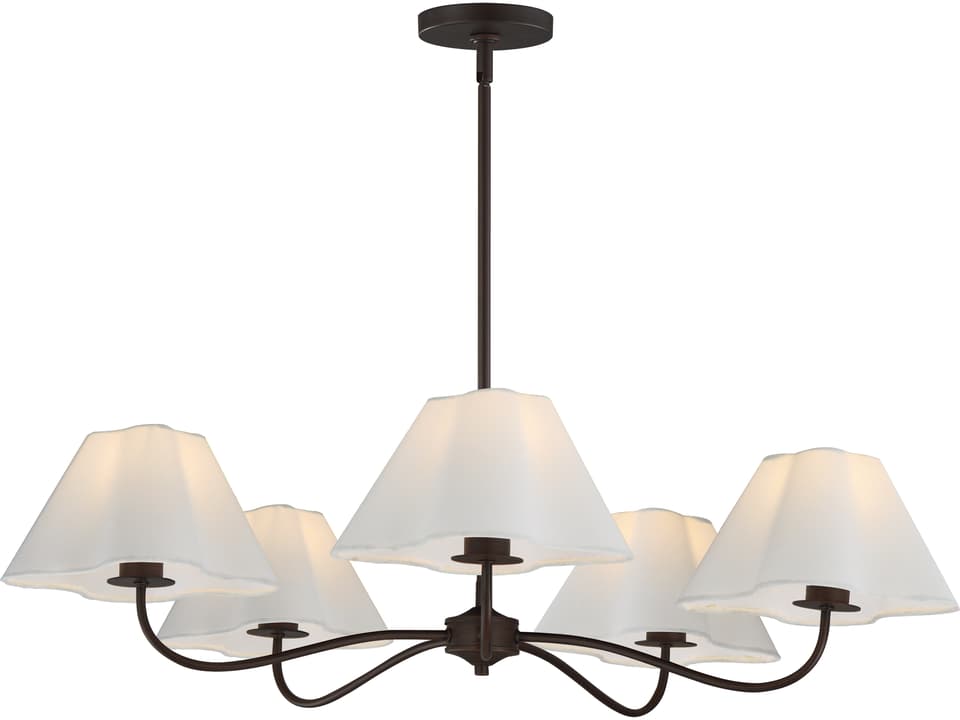Saxon 5-Light Chandelier in Oil Rubbed Bronze with White Fabric Shades
