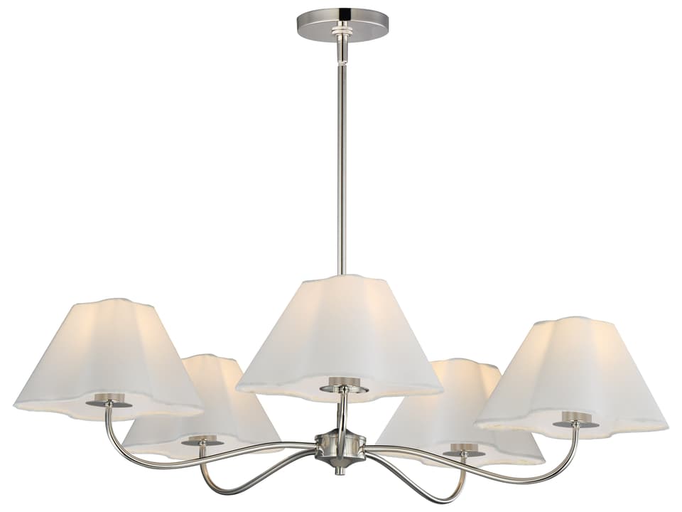 Saxon 5-Light Chandelier in Polished Nickel with White Fabric Shades