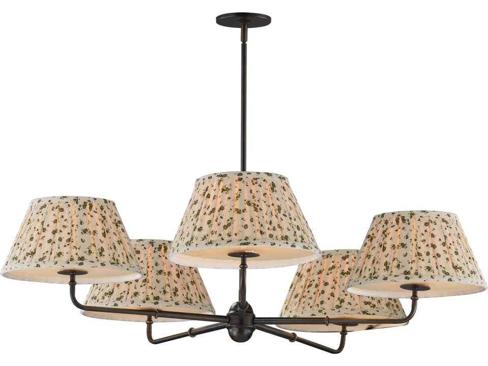 5-Light Dunbridge Empire Chandelier in Antique Bronze with Fabric Shades