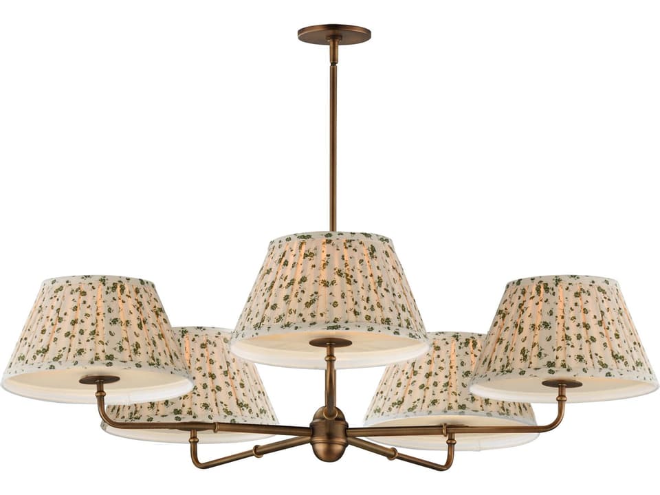Dunbridge 5-Light Empire Chandelier in Weathered Brass with Fabric Shades