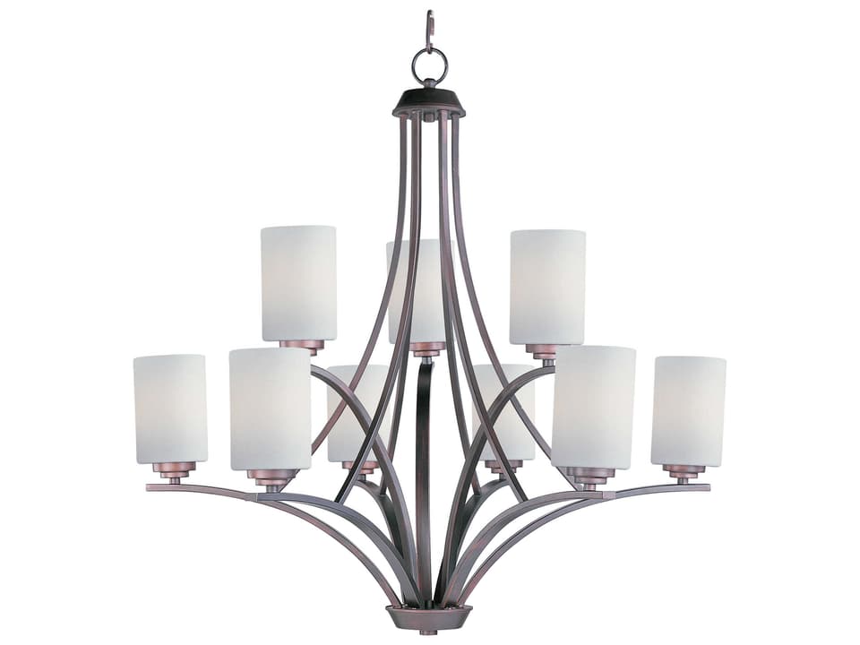 Deven 9-Light Tiered Chandelier in Oil Rubbed Bronze with Satin White Glass