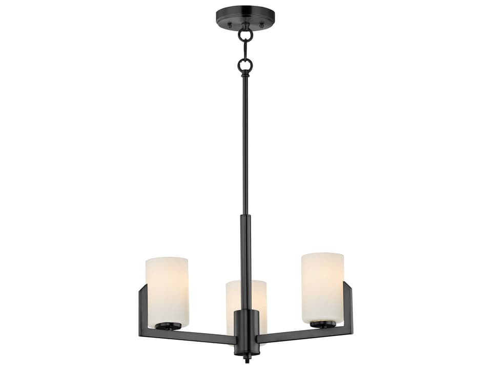 Dart 3-Light Black Cylinder Chandelier with Satin White Glass
