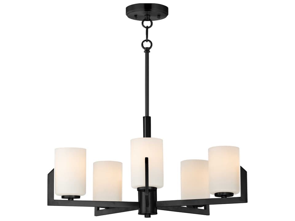 Dart 5-Light Black Chandelier with Satin White Glass