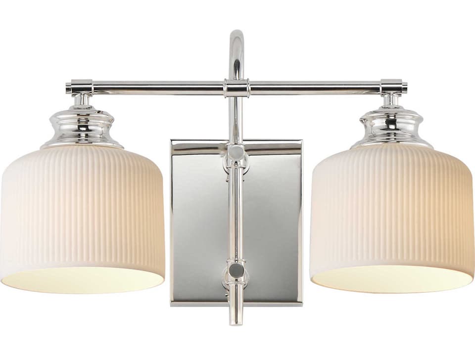 Bisque 2-Light Polished Nickel Vanity Light with Ribbed Ceramic Shades