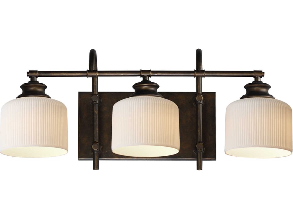 Bisque 3-Light Bath Vanity Light in Oil Rubbed Bronze with White Glass