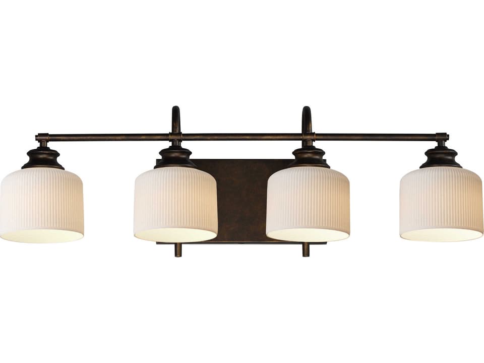 Bisque 4-Light Bath Vanity Light in Oil Rubbed Bronze with White Glass