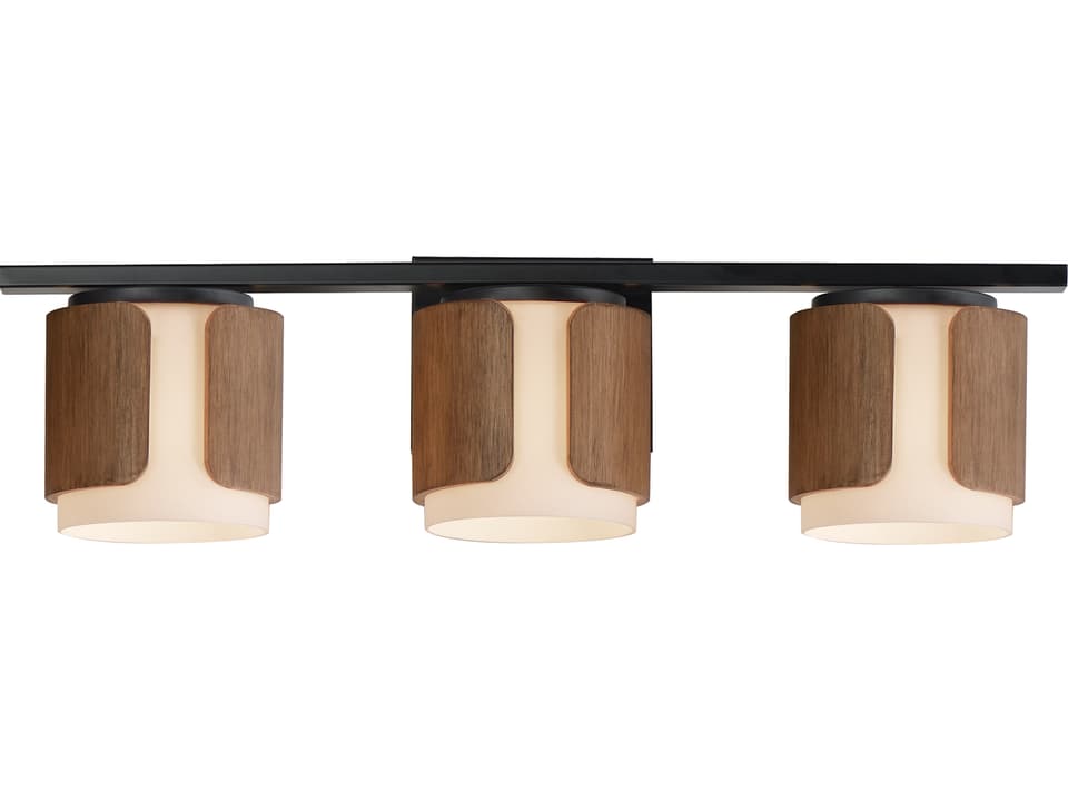 Draughtsman 3-Light Vanity Light Walnut Black with Satin White Glass