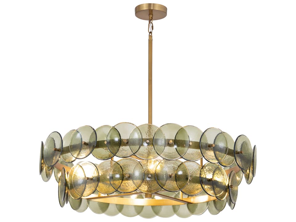 Loren 6-Light Chandelier with Vintage Green Glass and Weathered Brass