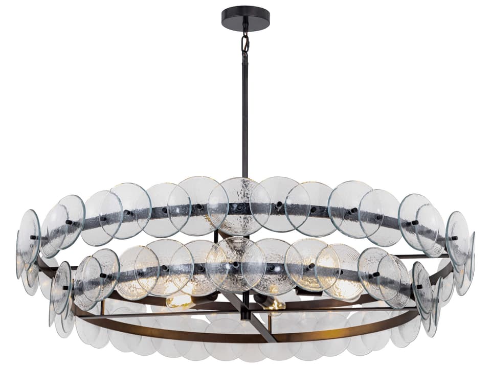 Loren 8-Light Round Chandelier in Gunmetal with Textured Clear Glass