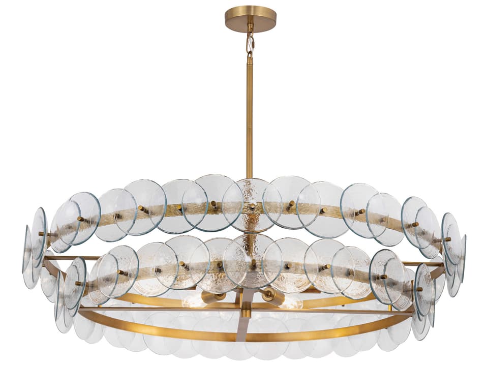8-Light Loren Chandelier Weathered Brass with Clear Textured Glass
