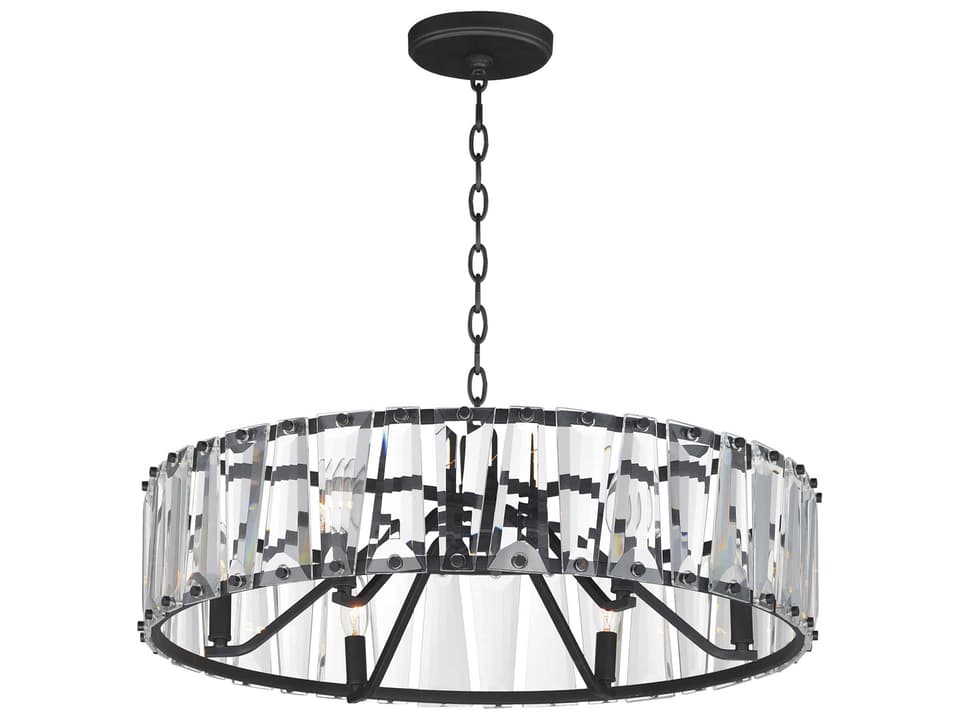 6-Light Odeon Candelabra Chandelier in Black with Beveled Crystal