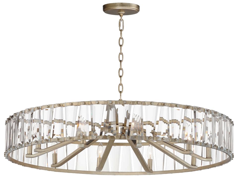 Odeon 10-Light Golden Silver Chandelier with Beveled Crystal Panels
