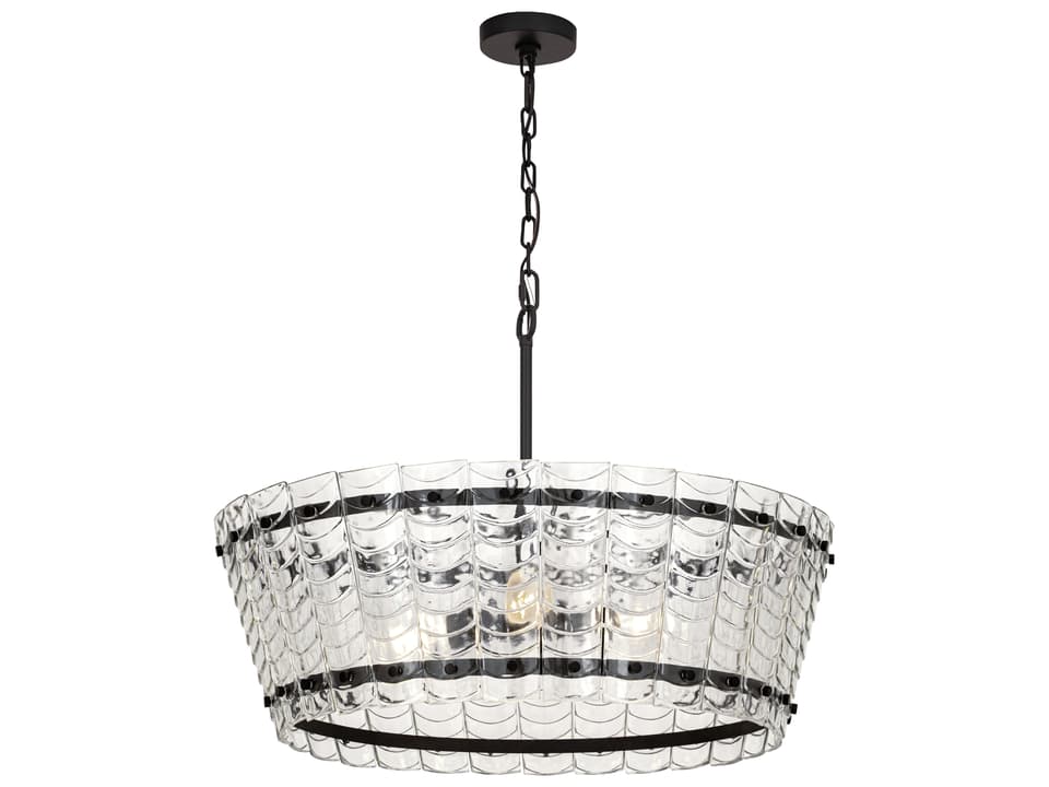 Ruche 4-Light Drum Chandelier in Bronze with Clear Glass