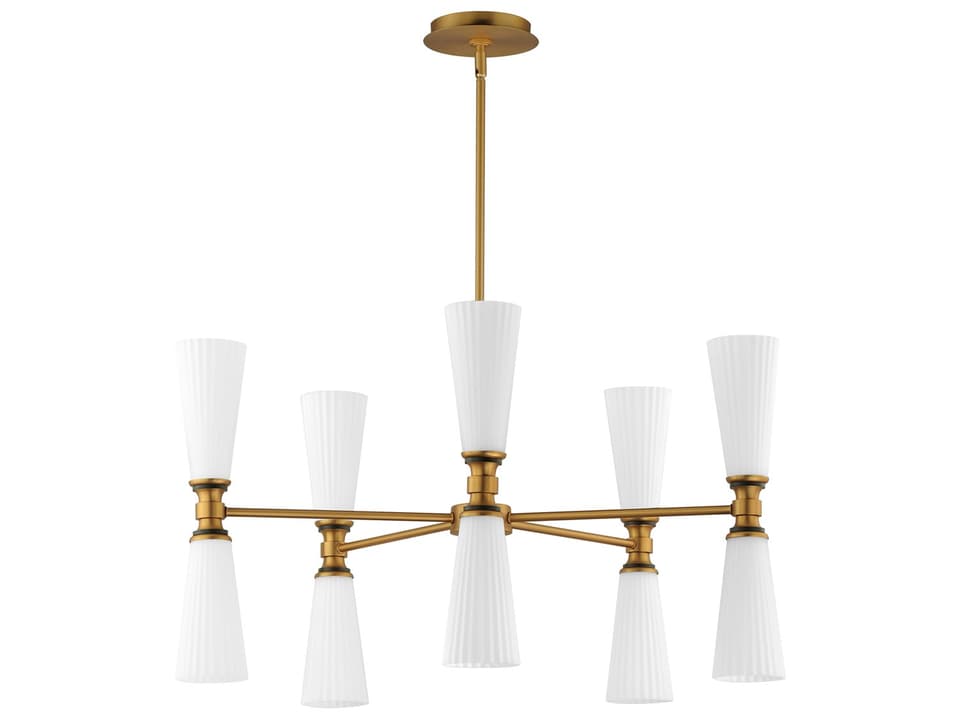 Krevat 10-Light Chandelier in Black Natural Aged Brass with Satin White Glass