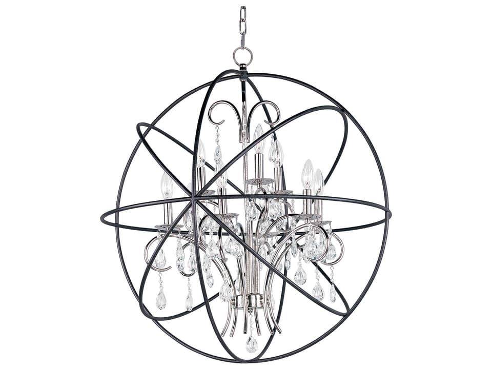 9-Light Orbit Chandelier in Anthracite and Polished Nickel