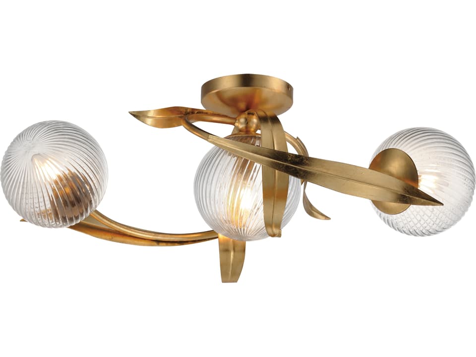 Firenze 3-Light Gold Leaf Flush Mount with Clear Ribbed Glass