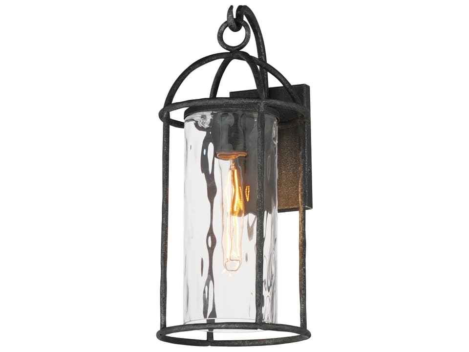 Del Mar 1-Light Outdoor Wall Light in Blacksmith with Water Glass