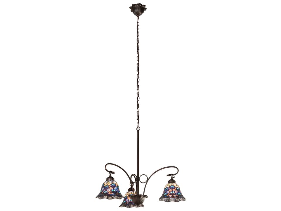 Tiffany Peacock Feather 3-Light Steel Glass Bell Chandelier