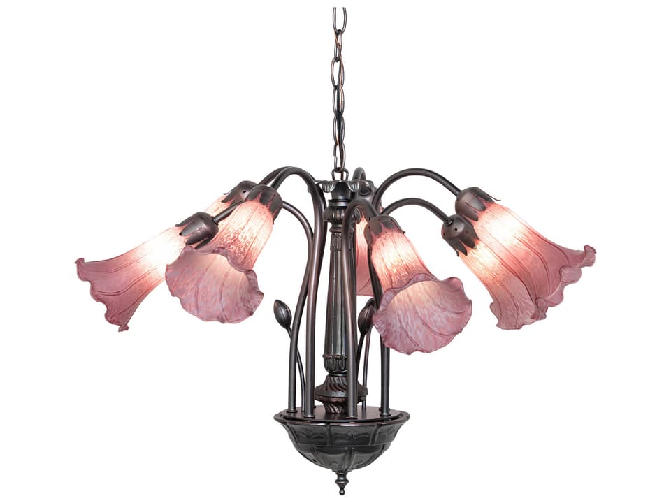 Lavender 7-Light Chandelier in Mahogany Bronze with Cranberry Red Glass