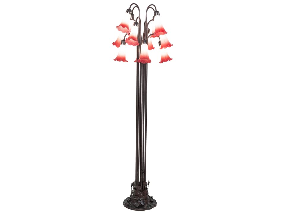Tiffany Pond Lily 12-Light Floor Lamp in Mahogany Bronze with Pink Art Glass