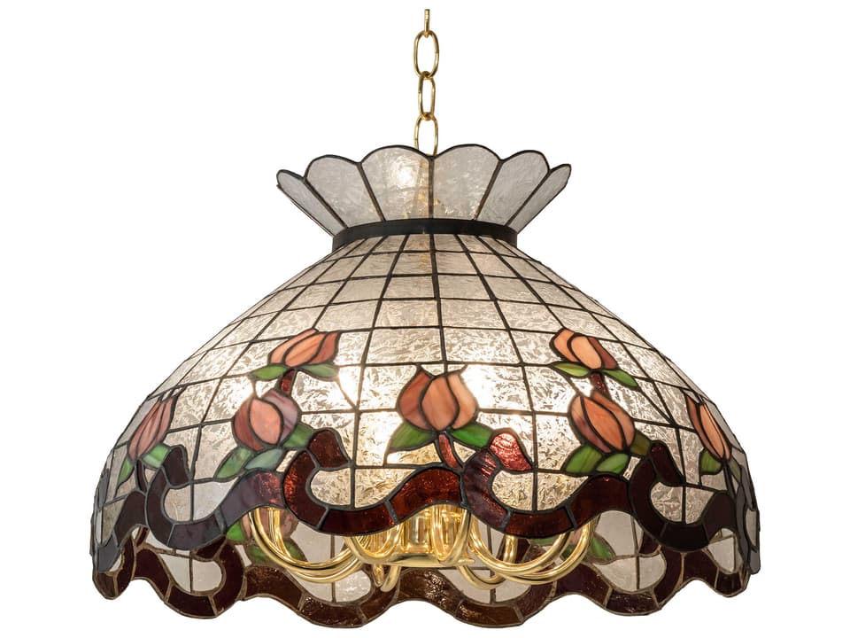 Roseborder 9-Light Gold Glass Tiffany Chandelier in Polished Brass