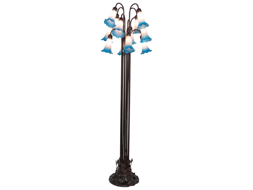 Tiffany Pink and Blue Lily 12-Light Floor Lamp in Mahogany Bronze