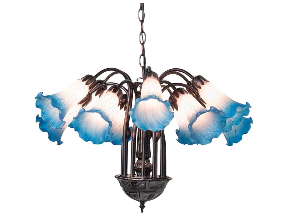 Tiffany 12-Light Pink Blue Tiffany Chandelier in Mahogany Bronze