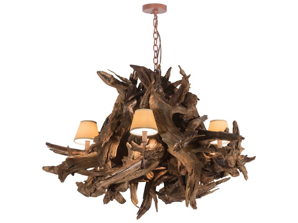 5 1-Light Rust Natural Wood Empire Chandelier