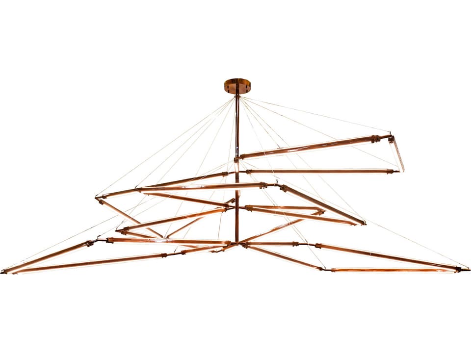 Isotope LED Geometric Chandelier with Transparent Copper Finish