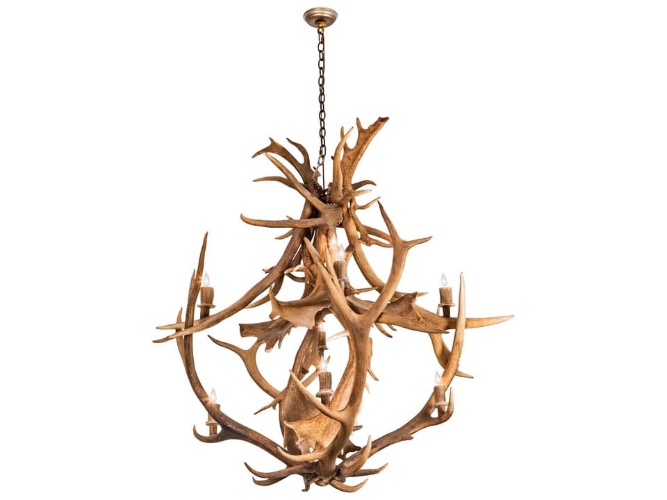 Antlers 10-Light Chandelier in Antique Copper Finish