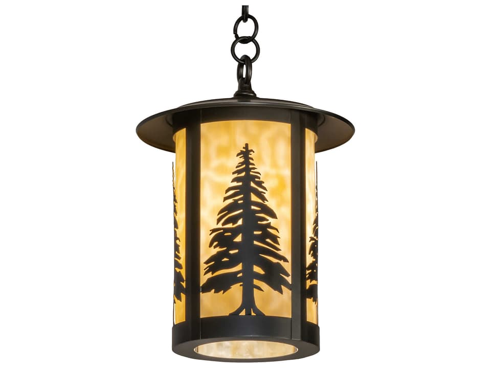 Fulton Tall Pines 1-Light Outdoor Hanging Light in Craftsman Brown