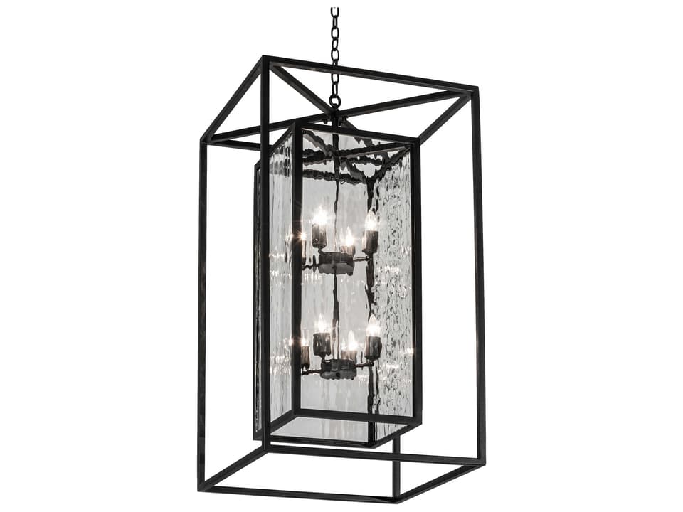 Kitzi Box 8-Light Steel Glass Tiered Chandelier in Solar Black