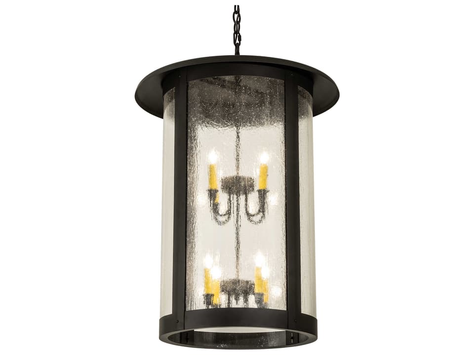 Fulton 8-Light Oil Rubbed Bronze Candelabra Lantern Chandelier with Clear Seeded Glass