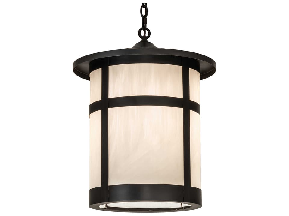 Fulton 1-Light Outdoor Pendant Light in Craftsman Brown and Timeless Bronze