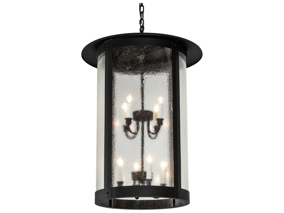 Fulton 8-Light Black Glass Tiered Chandelier with Clear Seeded Glass