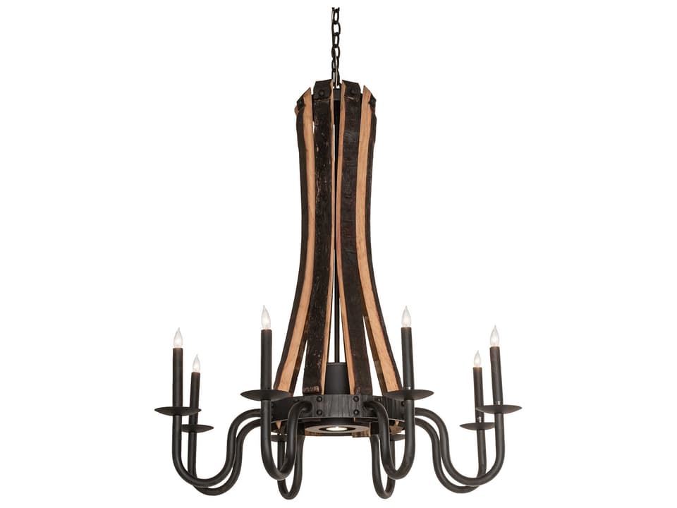 Barrel Stave 8-Light Steel and Wood Candelabra Chandelier in Chocolate Black Metal