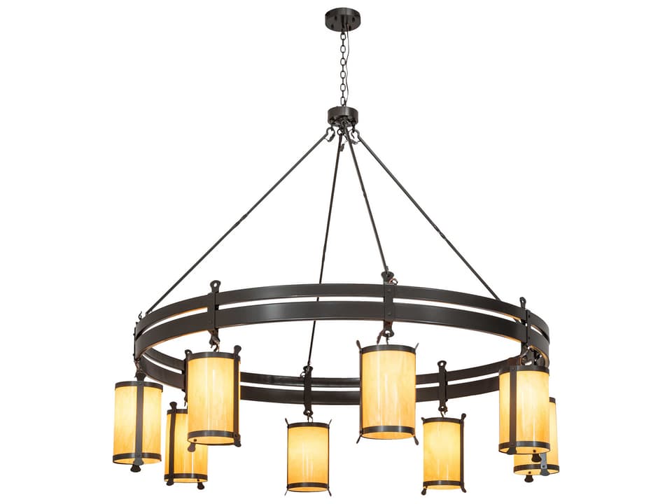 8-Light Beartooth Cylinder Chandelier in Timeless Bronze with Beige Idalight Shades