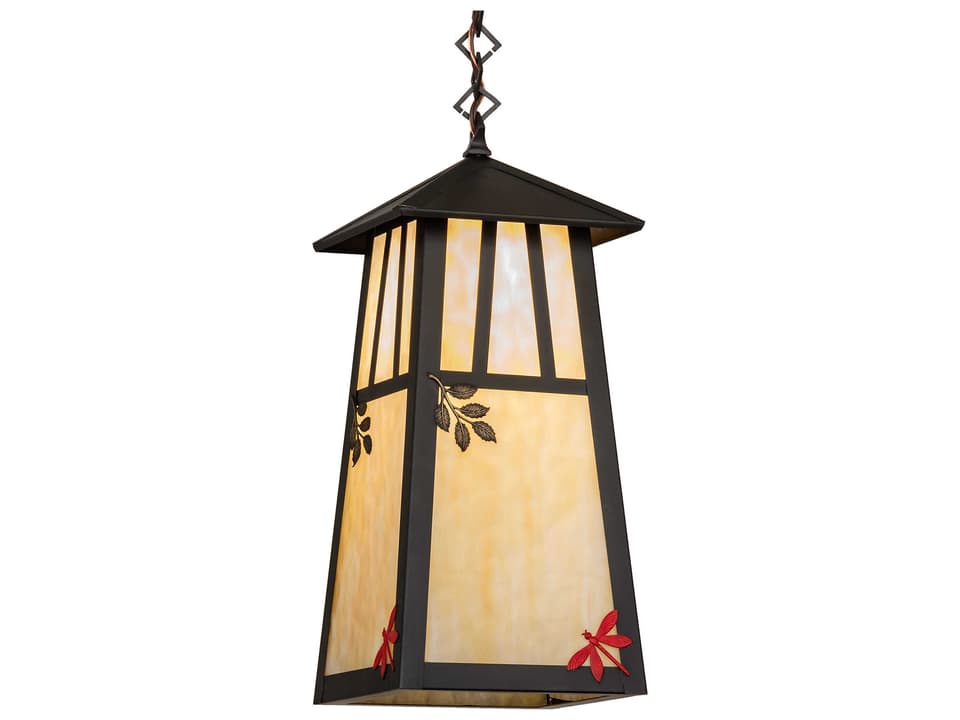 Stillwater Double Bar Mission 1-Light Outdoor Hanging Pendant Light in Craftsman Brown