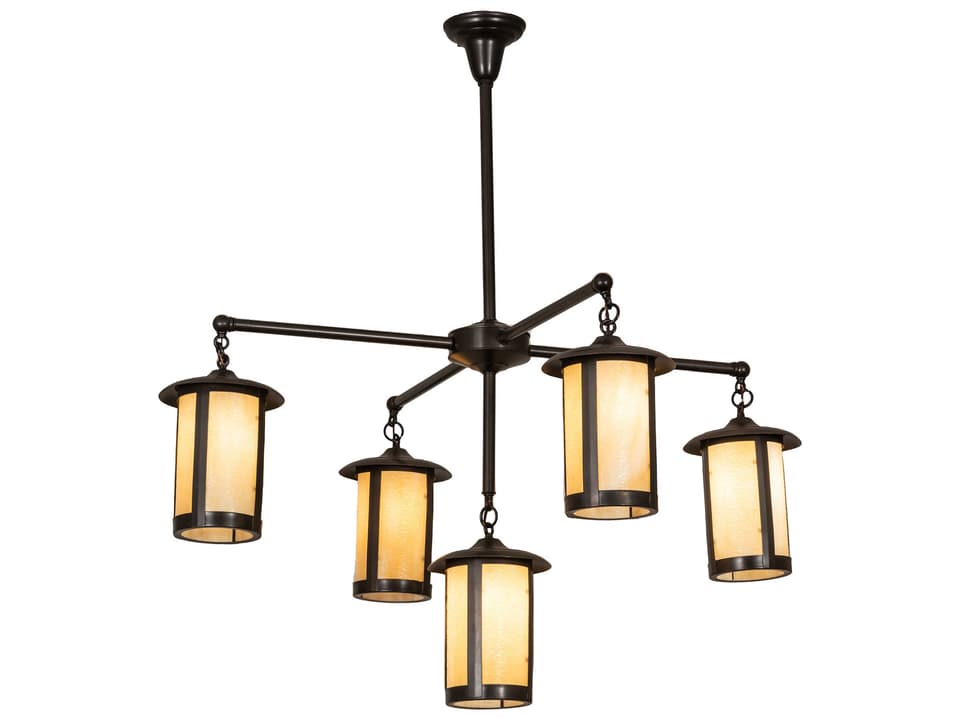 Fulton 5-Light Craftsman Brown Glass Cylinder Chandelier