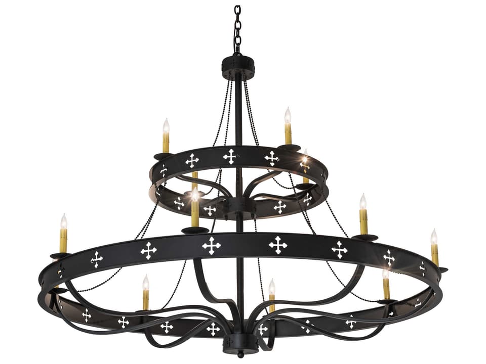 Tiffany Byzantine 12-Light Candle Style Chandelier in Solar Black