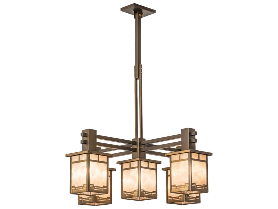 Roylance 5-Light Chandelier with Silver Mica Panels in Antique Copper