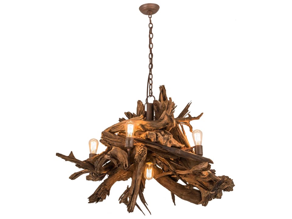 Driftwood 6-Light Chandelier in Rust Natural Wood