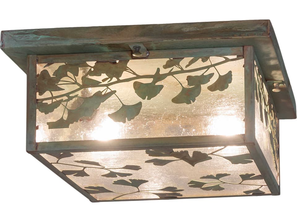 Hyde Park Ginkgo 2-Light Outdoor Flush Mount Ceiling Light in Verde Brass