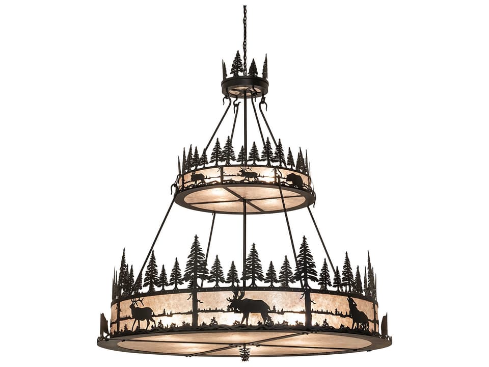 Wildlife At Dusk 12-Light Medium Base Tiered Chandelier in Textured Black