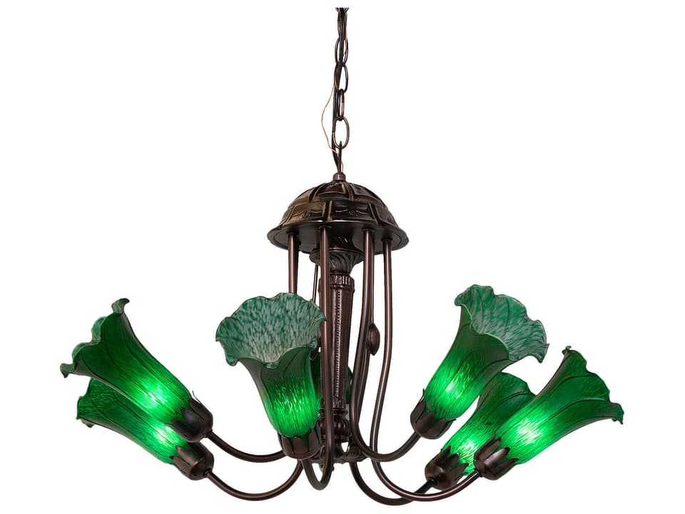 Tiffany Pond Lily 7-Light Chandelier in Green Mahogany Bronze