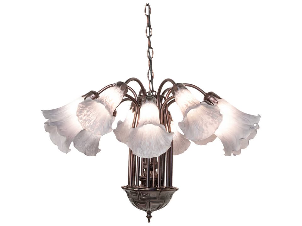 Tiffany 12-Light Gray Pond Lily Chandelier in Mahogany Bronze