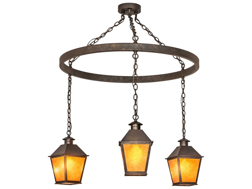 Stafford 3-Light Lantern Chandelier in Gilded Tobacco with Chocolate Brown Mica