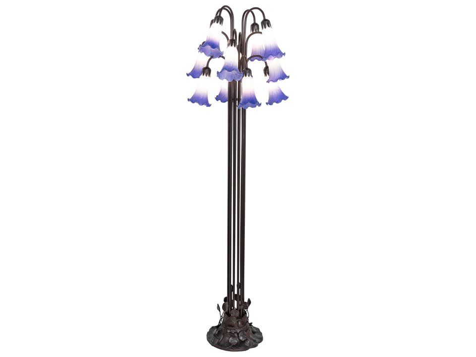 Tiffany 12-Light Blue White Pond Lily Floor Lamp Mahogany Bronze