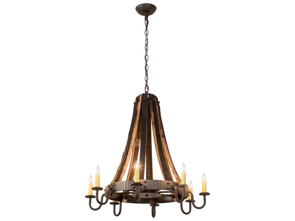 Barrel Stave 8-Light Natural Wood Oil Rubbed Bronze Chandelier