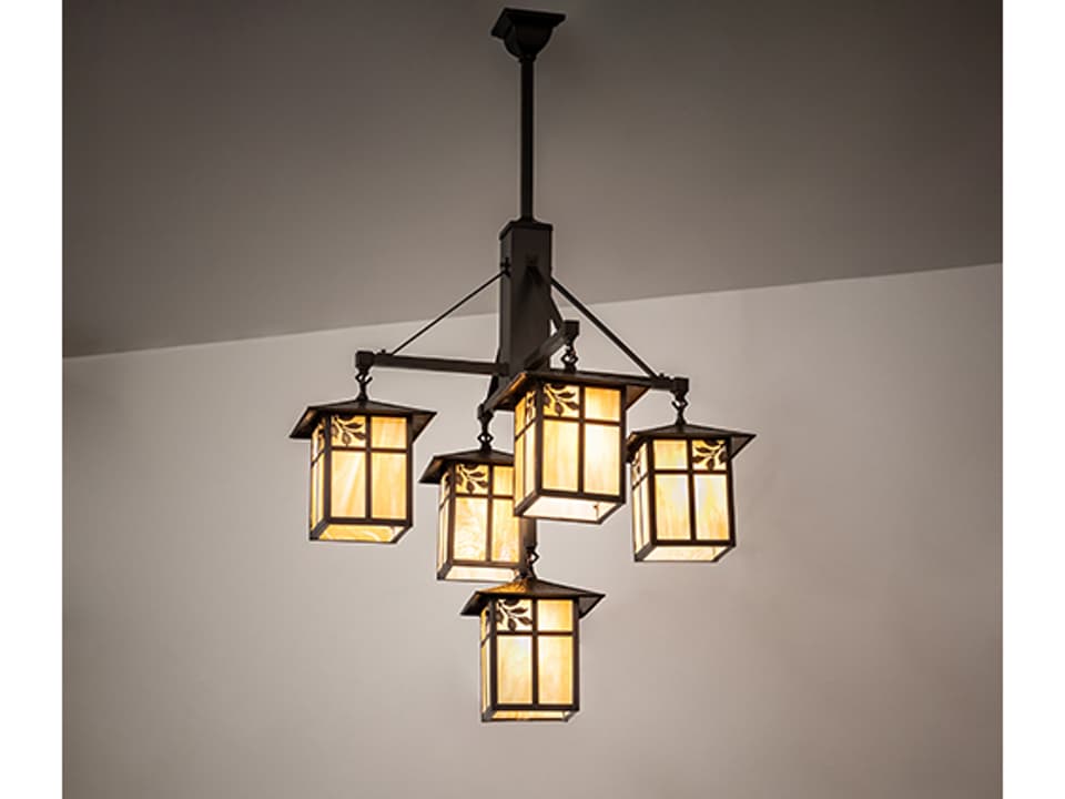 Seneca 5-Light Craftsman Brown Glass Lantern Chandelier